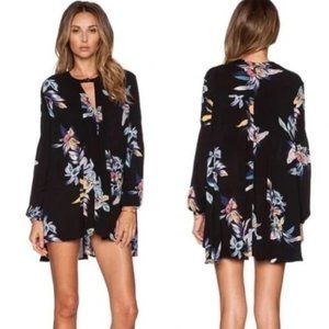 Gorgeous FREE PEOPLE BohoSwing Tunic Mini Dress in Black w/ Floral Print - EUC